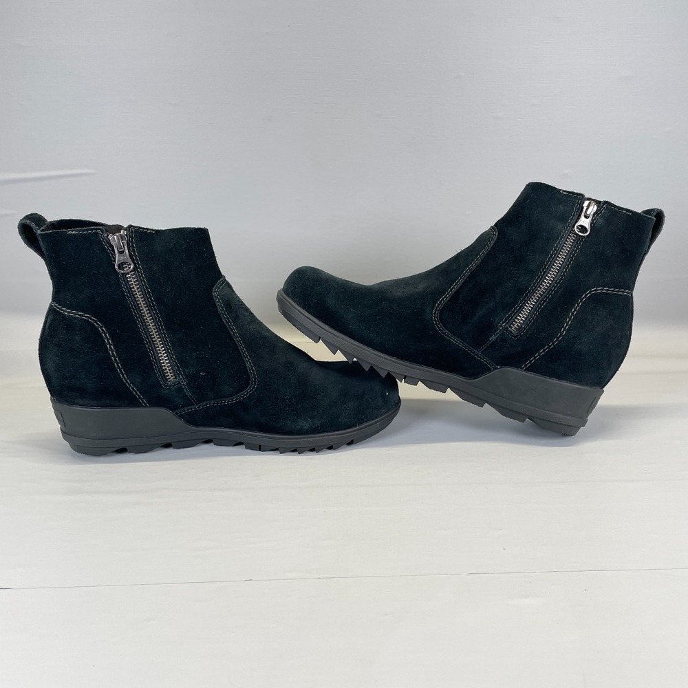 SOREL Evie Wedge Ankle Boots Womens Size 10 Black Suede Zip Up Casual Shoes - Picture 8 of 10